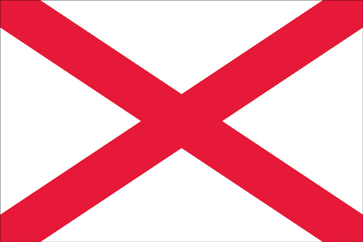 12x18" poly flag on a stick of State of Alabama - 12x18" polyester flag of the State of Alabama.<BR>Combines with our other 12x18" polyester flags for discounts.